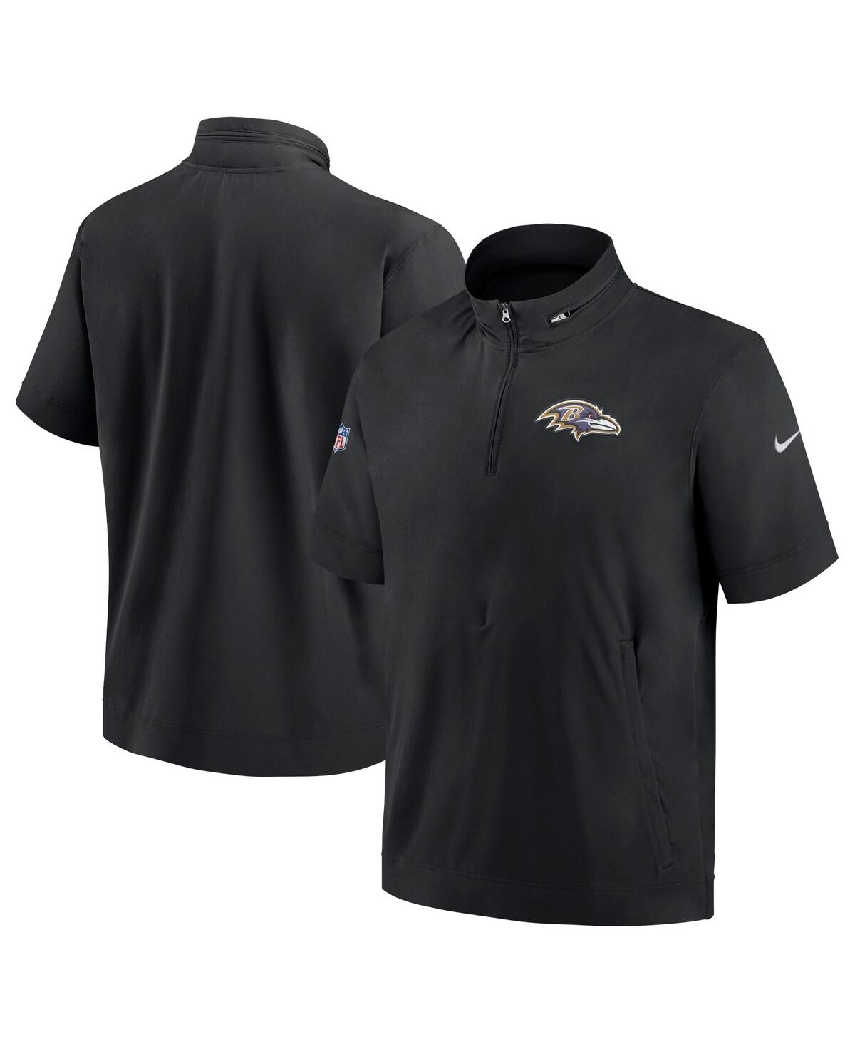 Shop Nike Men's  Black Baltimore Ravens Sideline Coach Short Sleeve Hoodie Quarter-zip Jacket