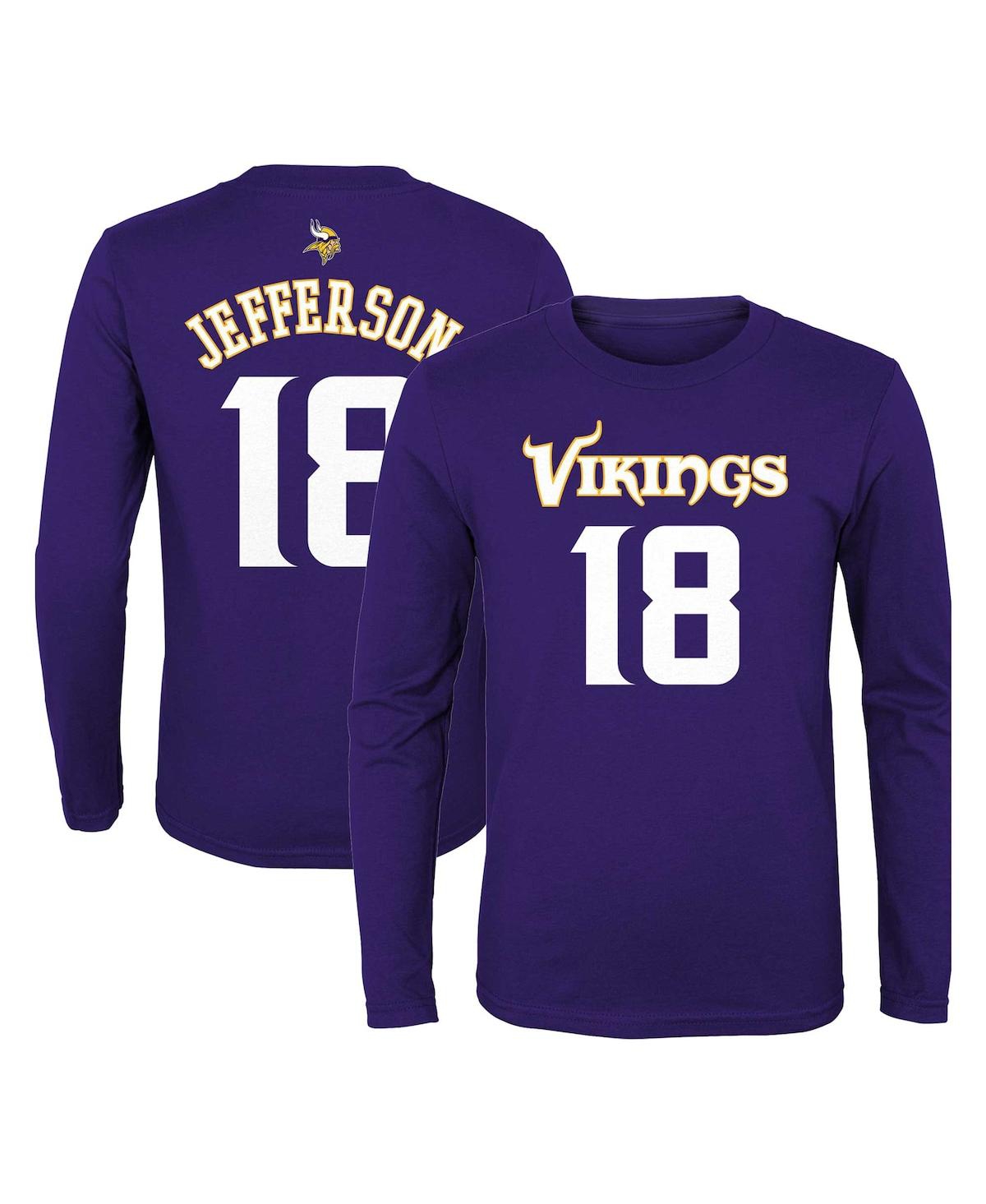 Outerstuff Kids' Big Boys Justin Jefferson Purple Minnesota Vikings Mainliner Player Name And Number Long Sleeve T-sh