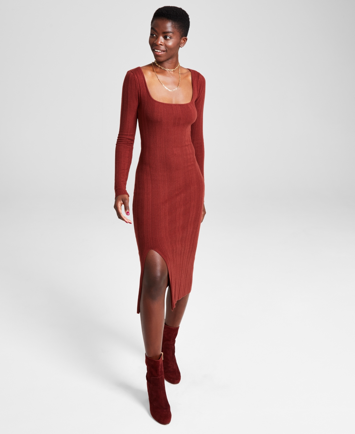 And Now This Women's Square-neck Sweater Dress, Created For Macy's In Sonoma Brick