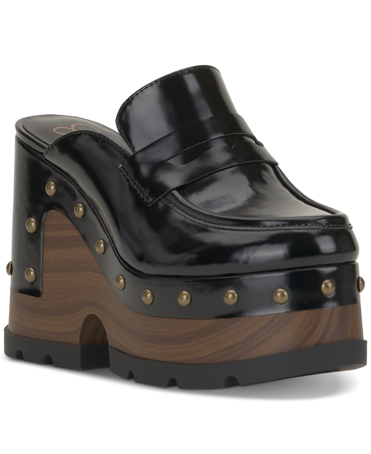 Hunyie Platform Loafer Clogs - Black Faux Leather