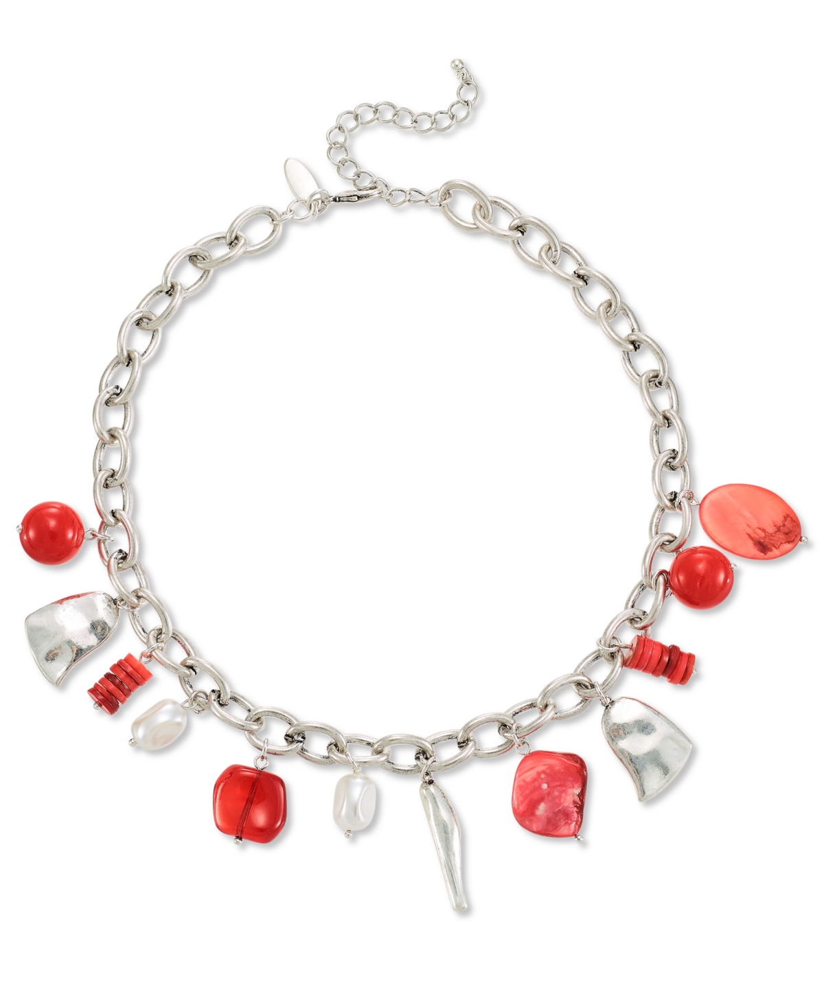 Style & Co Mixed-metal Beaded Charm Necklace, 17" + 3" Extender, Created For Macy's In Red