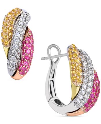 Macy's - Yellow Sapphire (5/8 ct. t.w.) and Pink Sapphire (5/8 ct. t.w.) and Diamonds (5/8  ct. t.w.) Earrings Set in 14k White Gold