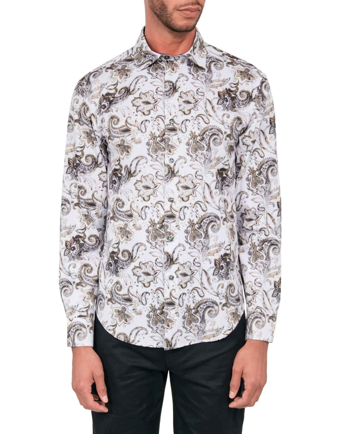 SOCIETY OF THREADS MEN'S REGULAR FIT NON-IRON PERFORMANCE STRETCH PAISLEY BUTTON-DOWN SHIRT