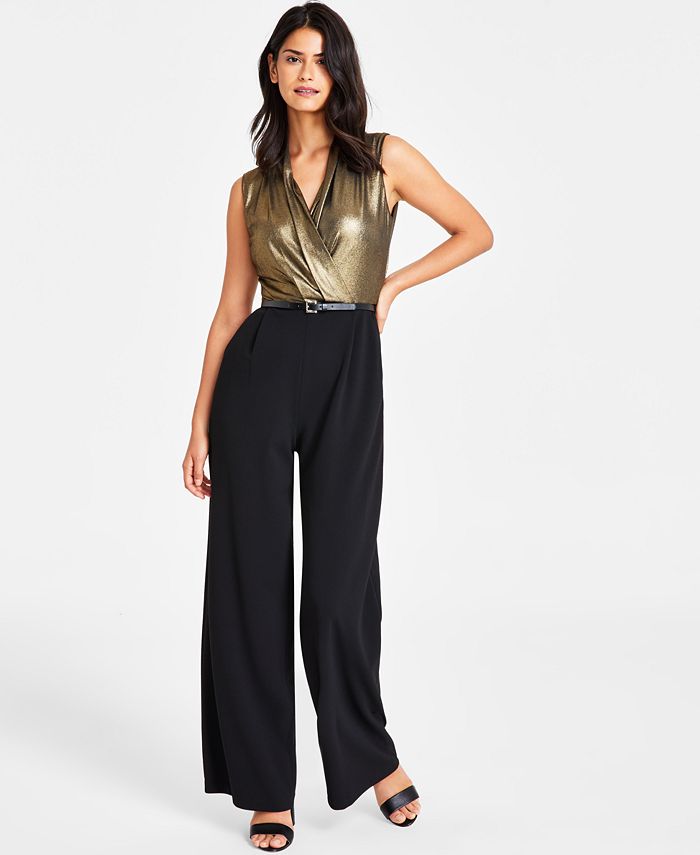 Compact Stretch Belted Straight Leg Jumpsuit