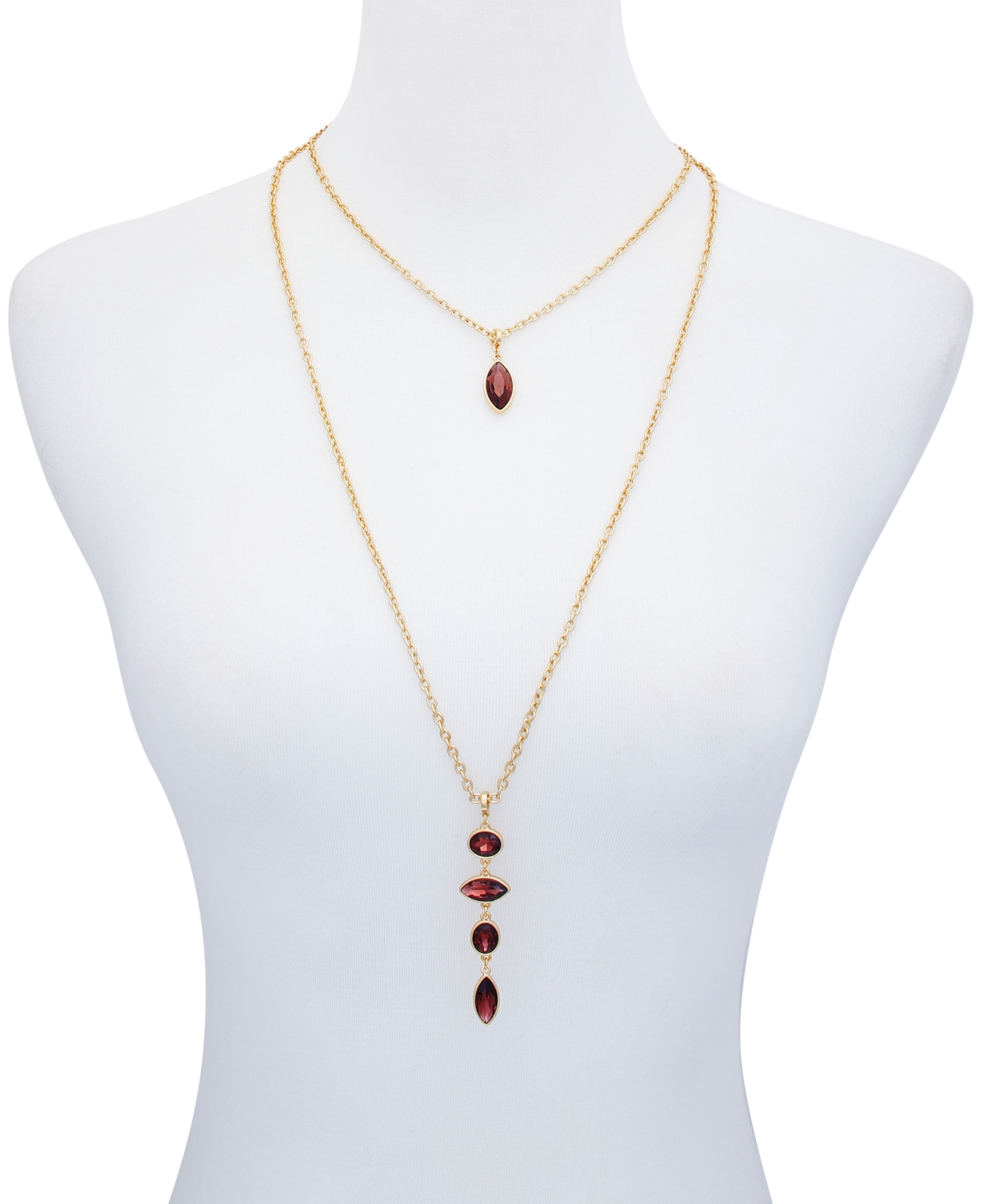 T TahariTone Red Glass Stone Layered Necklace Set, 18