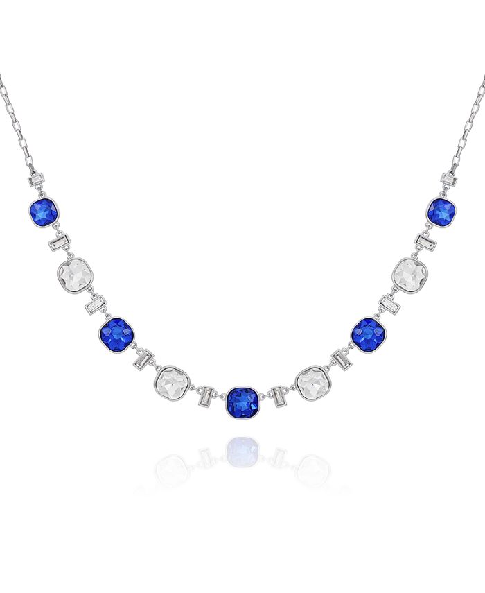 T Tahari Silver Tone Blue and Clear Glass Stone Statement Necklace