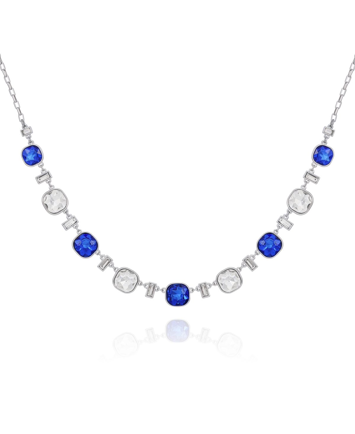 T Tahari Silver-tone Blue And Clear Glass Stone Statement Necklace, 18" + 3" Extender