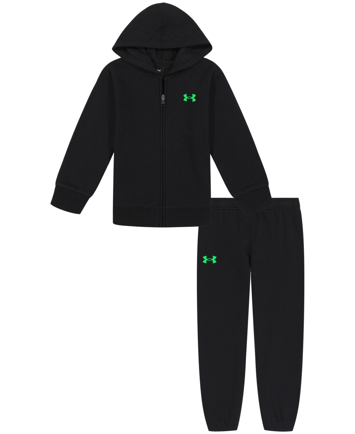 Shop Under Armour Little Boys Branded Logo Zip-up Hoodie And Joggers Set In Black