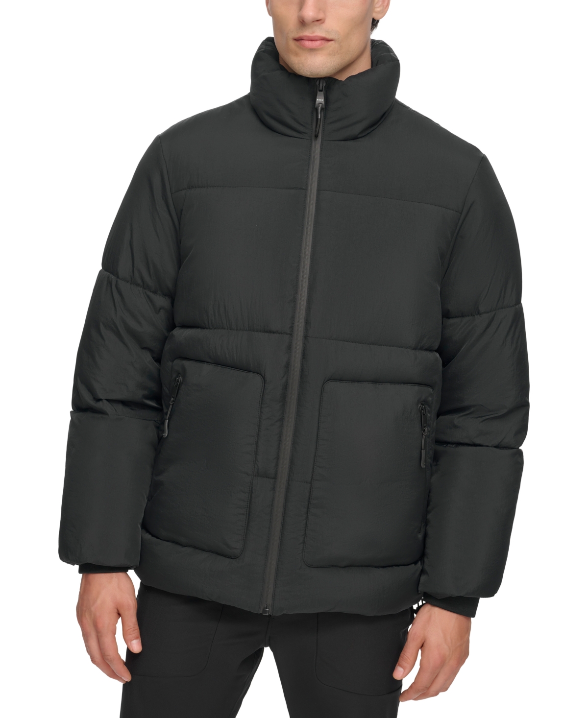 Dkny Men's Refined Quilted Full-zip Stand Collar Puffer Jacket In Black