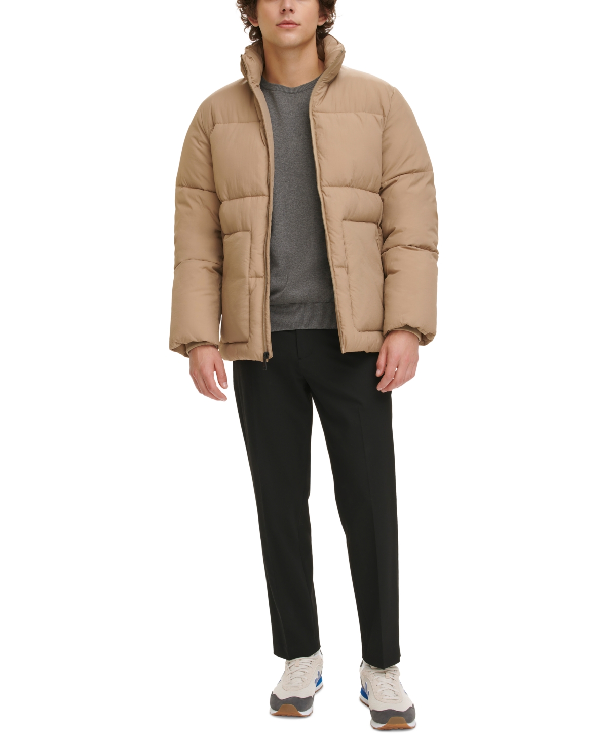 Dkny Men's Refined Quilted Full-zip Stand Collar Puffer Jacket In Khaki