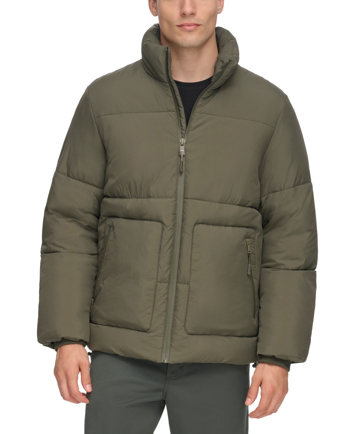 Dkny Men's Refined Quilted Full-zip Stand Collar Puffer Jacket In Olive