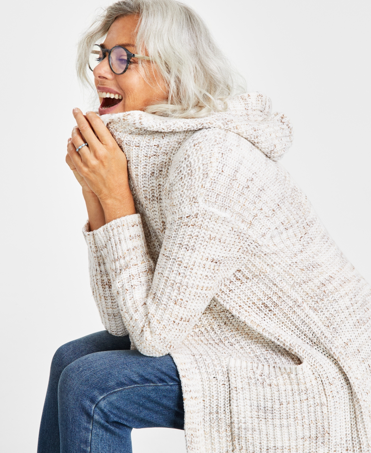 Style & Co Petite Open-Front Long-Sleeve Hooded Cardigan, Created for Macy's