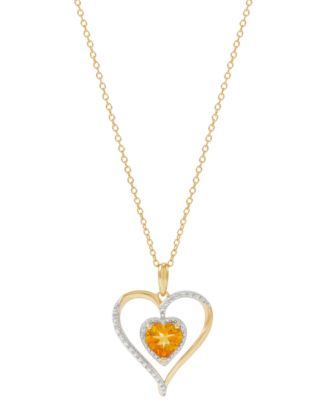 Birthstone Gemstone & Diamond Accent Heart 18" Pendant Necklace in 14k Gold-Plated Sterling Silver 