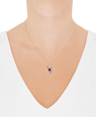 Birthstone Gemstone & Diamond Accent Heart 18" Pendant Necklace in 14k Gold-Plated Sterling Silver 