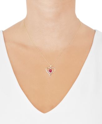 Birthstone Gemstone & Diamond Accent Heart 18" Pendant Necklace in 14k Gold-Plated Sterling Silver 