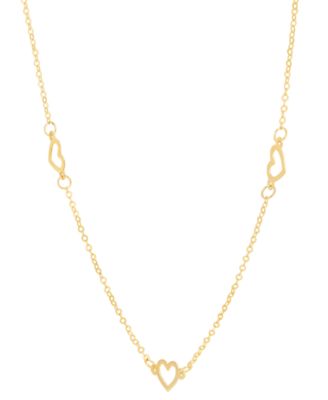 Polished Open Heart Station 18" Collar Necklace in 10k Gold