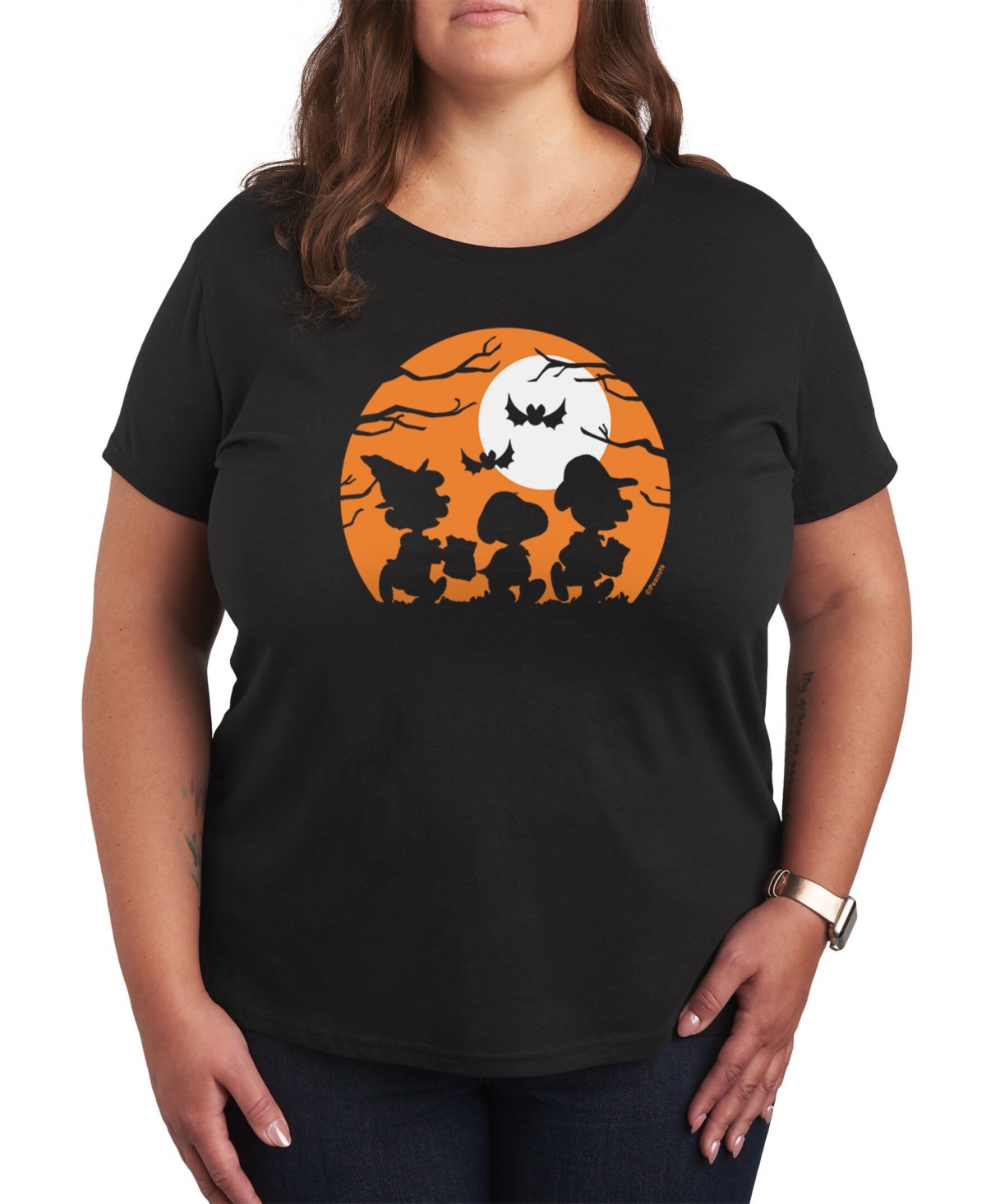 Air Waves Trendy Plus Size Peanuts Halloween Graphic T-shirt In Black