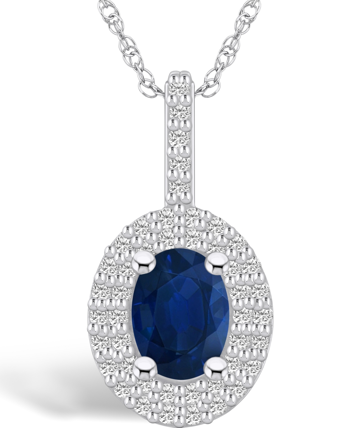 Macy's Sapphire (1-1/2 Ct. t.w.) and Diamond (1/2 Ct. t.w.) Halo Pendant Necklace