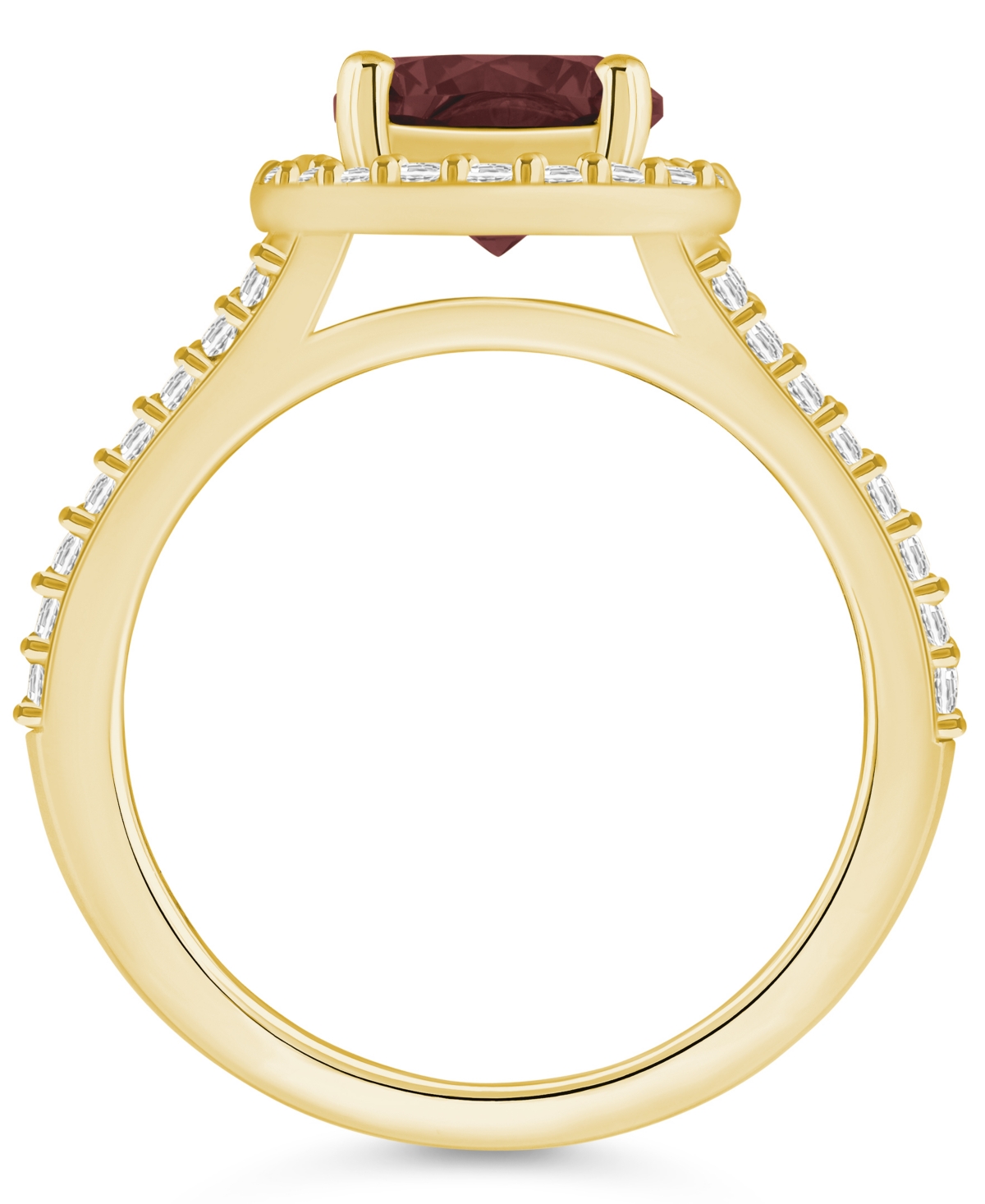 Macy's(2-1/2 ct. t.w.) and Diamond (1/2 ct. t.w.) Halo Ring in 14K Yellow Gold - Garnet