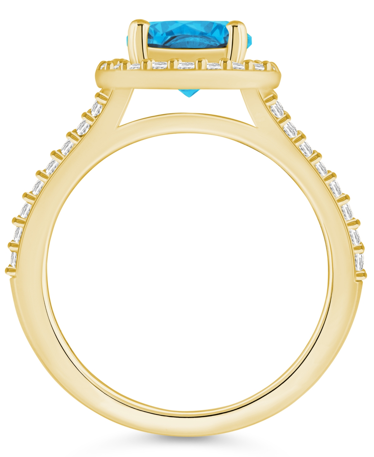 Macy's(2-3/8 ct. t.w.) and Diamond (1/2 ct. t.w.) Halo Ring in 14K Yellow Gold - Blue Topaz