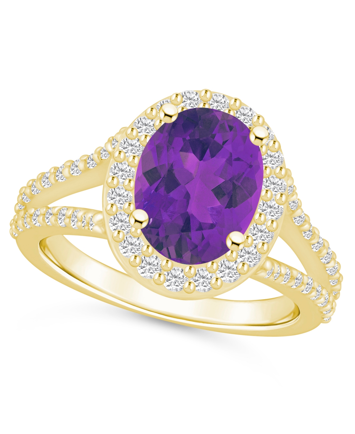 Amethyst (2-1/2 ct. t.w.) and Diamond (3/4 ct. t.w.) Halo Ring in 14K Yellow Gold - Amethyst