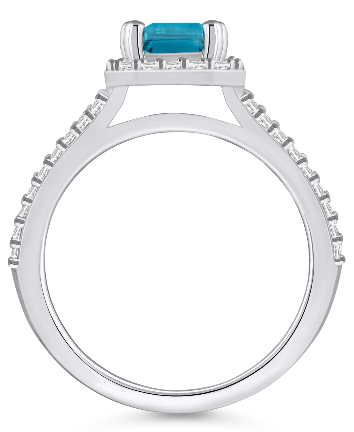 Macy's(2 ct. t.w.) and Diamond (1/2 ct. t.w.) Halo Ring in 14K White Gold - Blue Topaz
