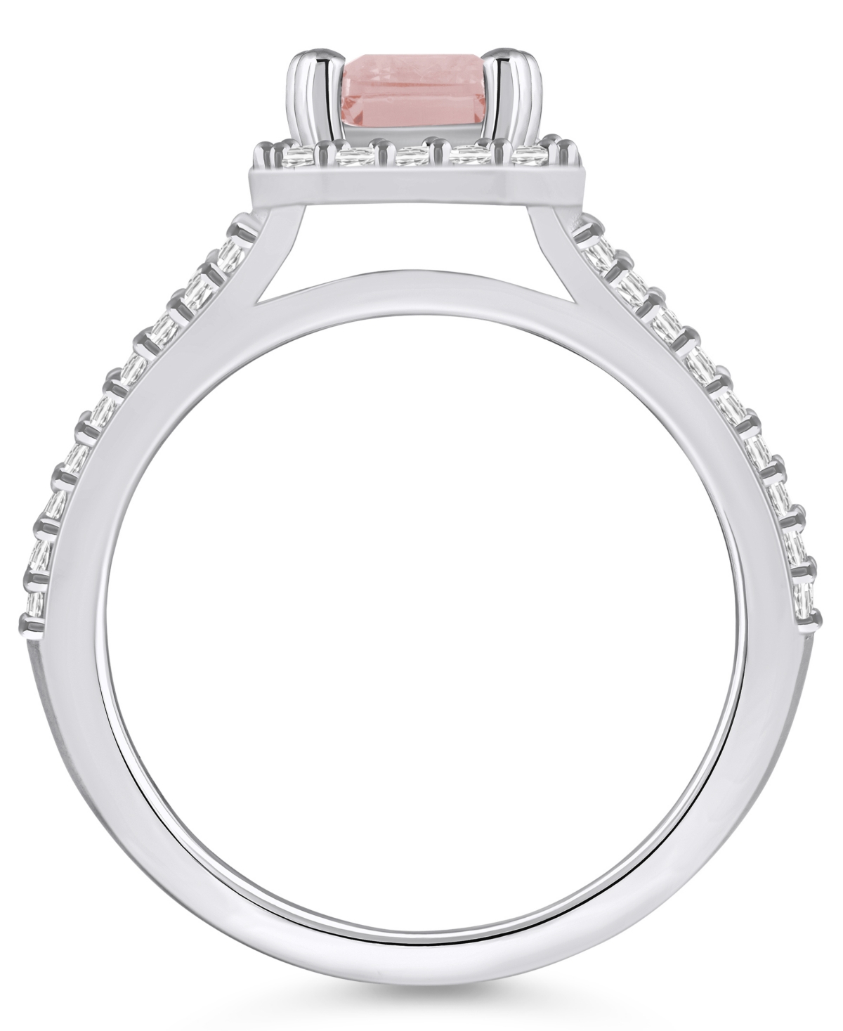 Macy's(1-3/8 ct. t.w.) and Diamond (1/2 ct. t.w.) Halo Ring in 14K White Gold - Morganite