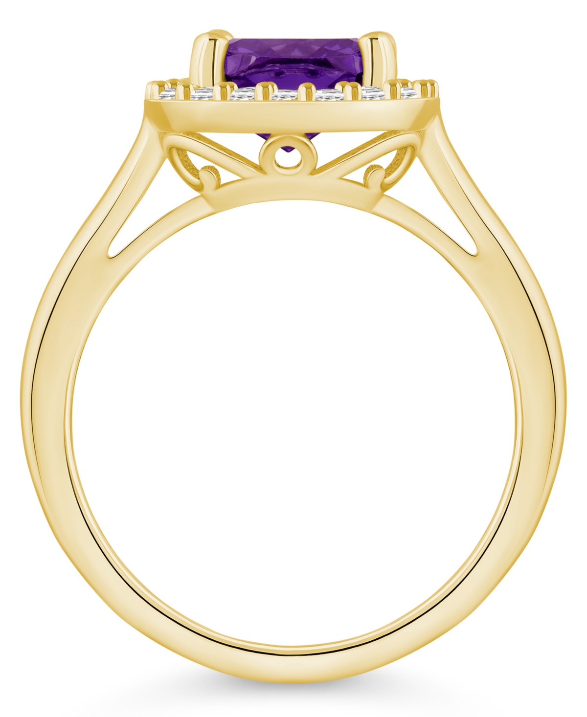 Macy's(2 ct. t.w.) and Diamond (1/4 ct. t.w.) Halo Ring in 14K Yellow Gold - Amethyst
