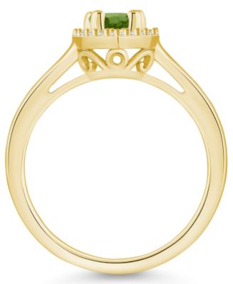 Peridot (1 ct. t.w.) and Diamond (1/5 ct. t.w.) Halo Ring in 14K Yellow Gold