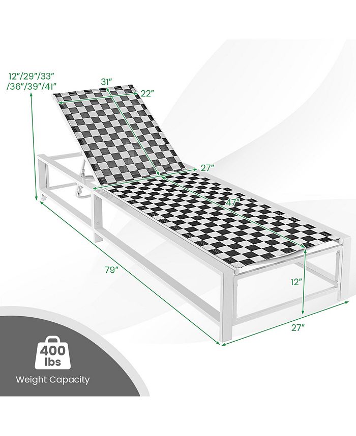 Costway Patio Adjustable Chaise Lounge Chair Outdoor Wheeled Recliner