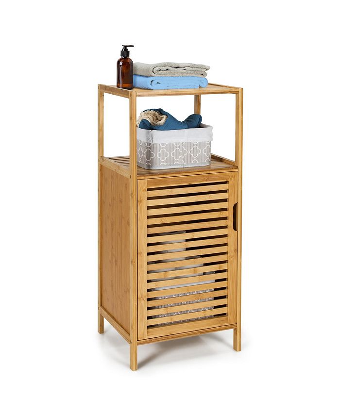 Costway Bamboo Bathroom Storage Floor w/Door and Shelf Corner
