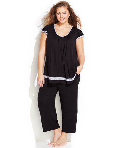 Ellen Tracy Plus Size Yours to Love Short Sleeve Top and Capri Pajama Pants Separates