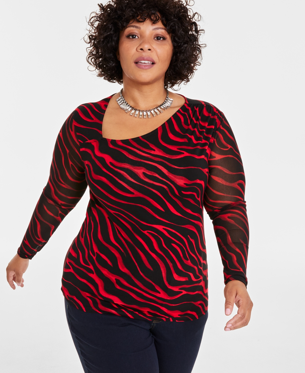 Inc International Concepts Inc Plus Size Printed Asymmetrical Long-sleeve Top, Created For Macy's In Zori Zebra