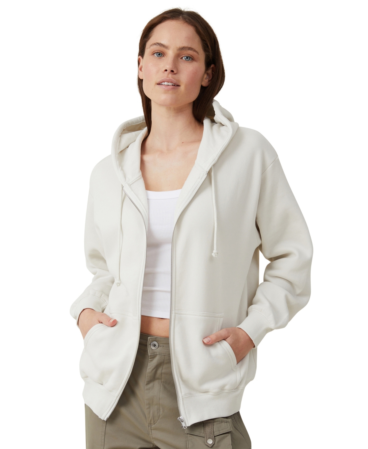 Women's Classic Zip-Through Hoodie Sweatshirt - Vintage White