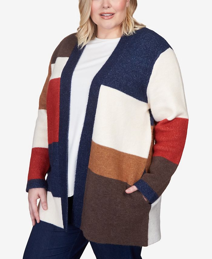 Alfred Dunner Plus Size Autumn Weekend Autumn Colorblock Cardigan ...
