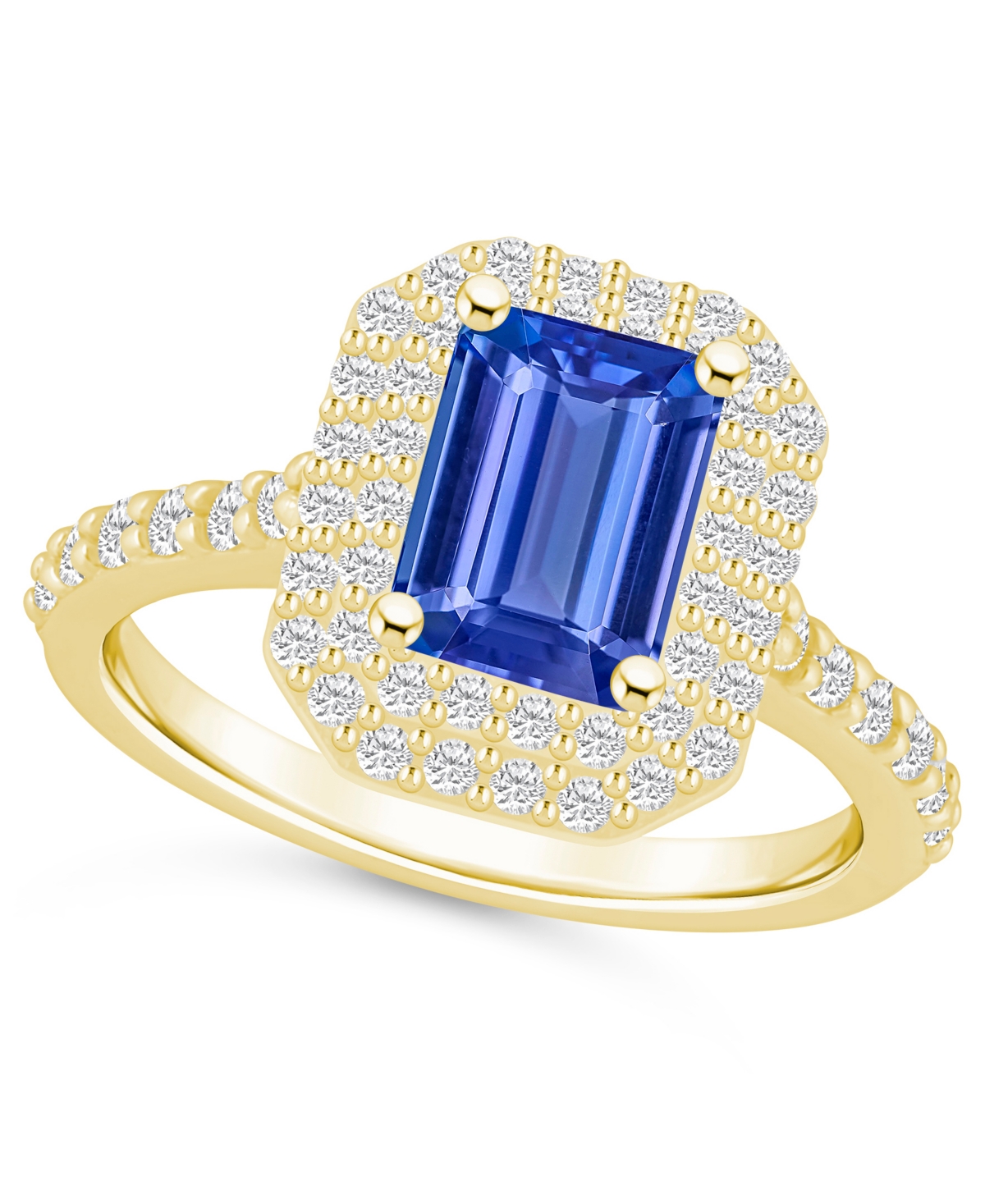 Macy's Tanzanite (1-5/8 Ct. T.w.) & Diamond (5/8 Ct. T.w.) Emerald-cut Double Halo Statement Ring In 14k Go In Gold