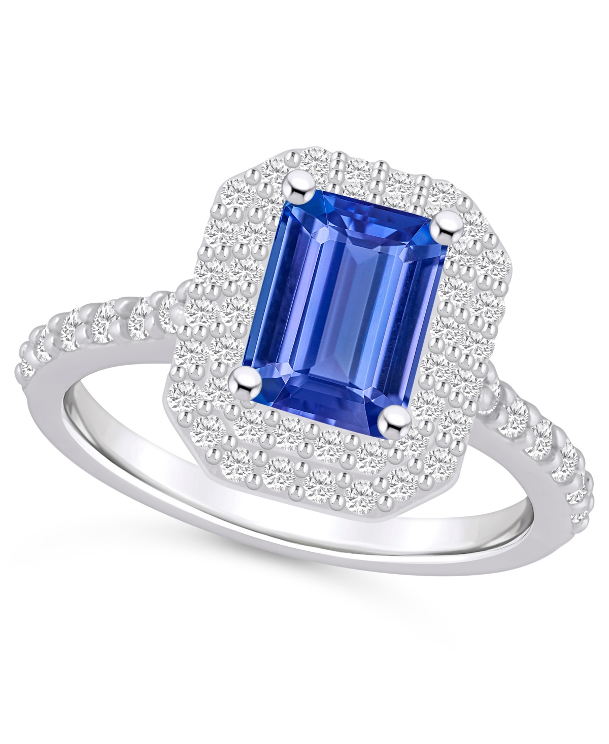 Macy's Tanzanite (1-5/8 Ct. T.w.) & Diamond (5/8 Ct. T.w.) Emerald-cut Double Halo Statement Ring In 14k Go In White Gold