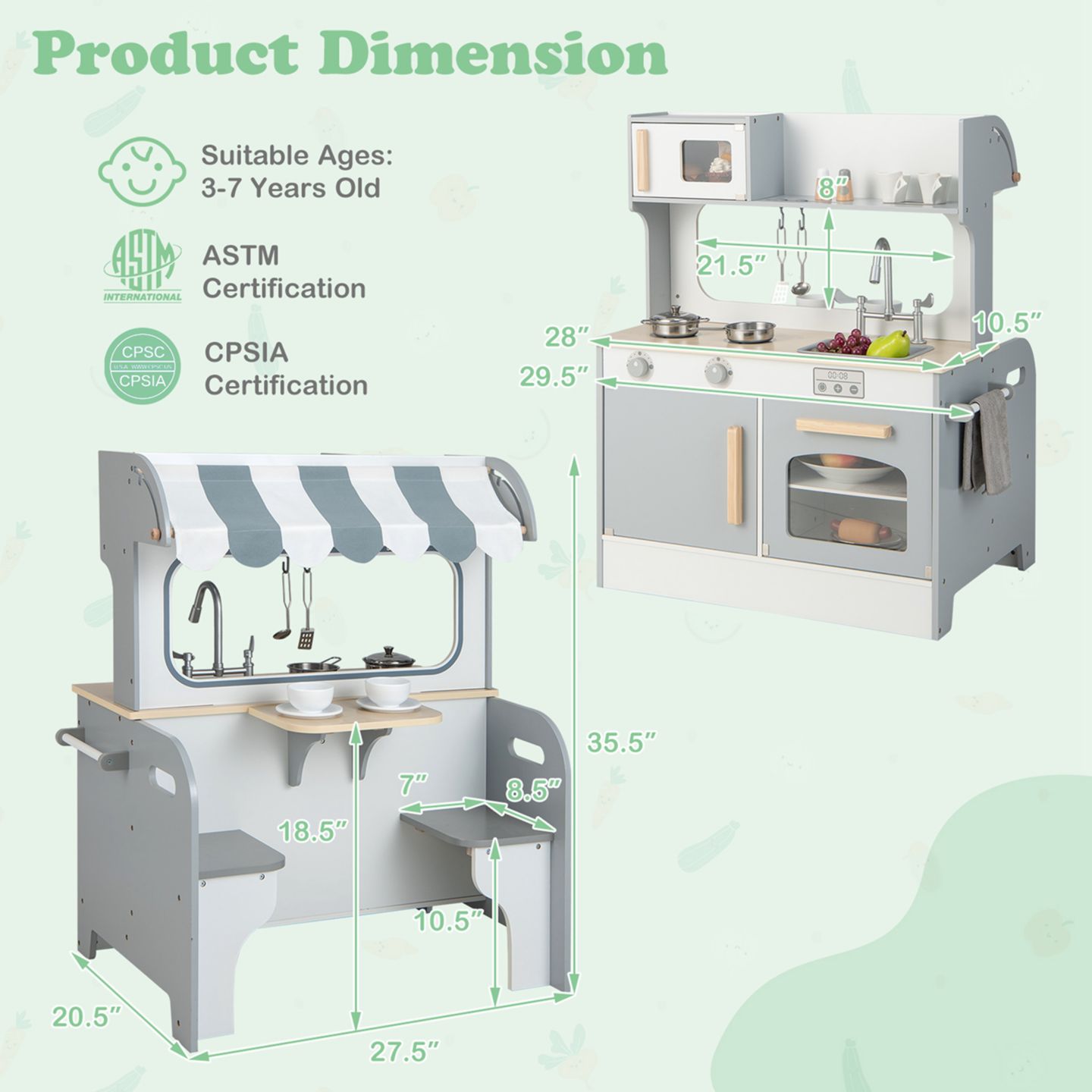 Детская игрушка Costway 2-in-1 Double-Sided Play Kitchen, Ages 3+ — фото 10
