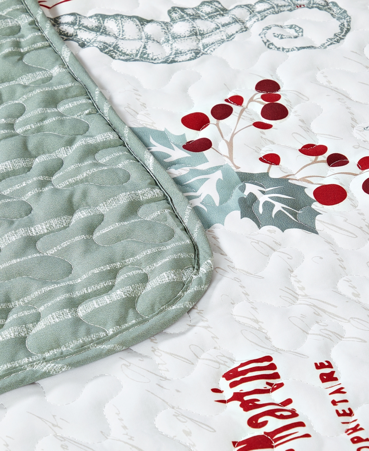 Videri Home Holiday Writing Reversible 3-piece Quilt Set, Full/queen In Green,red