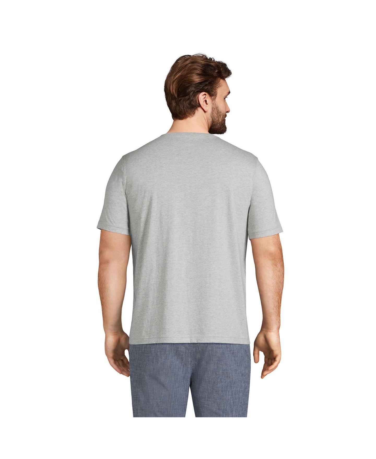 Мужская футболка Lands' End Big & Tall Short Sleeve Super-T Henley, цвет: Серый меланжевый — фото 7
