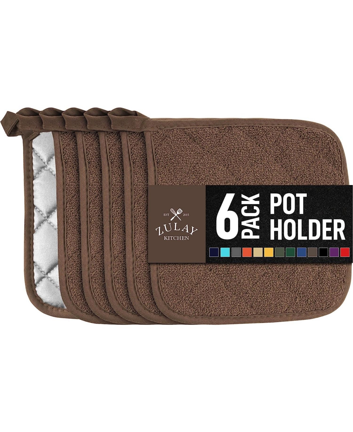 Washable Quilted Terry Cloth Potholder for Cooking and Baking (6 Pack) - Forest green