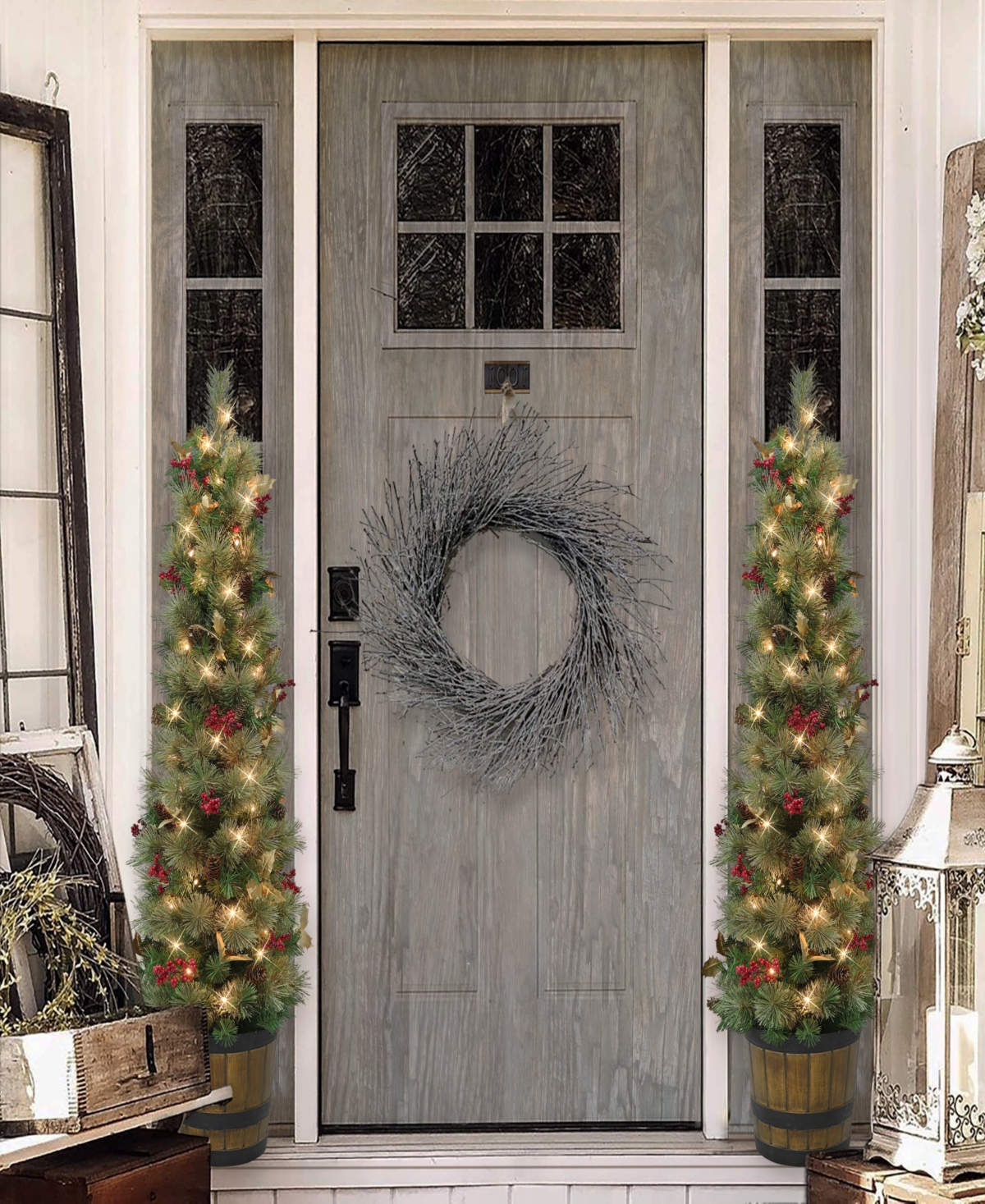 Puleo 5' Pre-lit Potted Glitter Artificial Tree In Gold