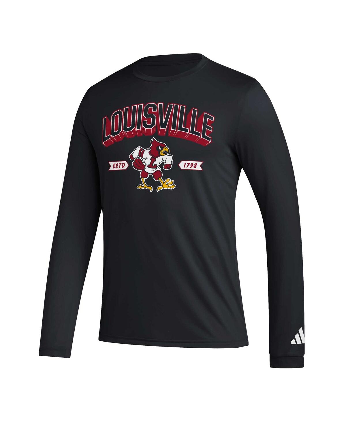 Men's adidasLouisville Cardinals Mighty Mascot Pregame Long Sleeve T-shirt - Black