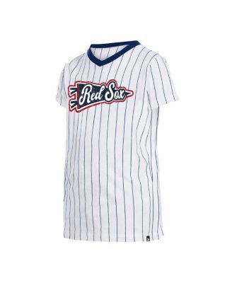 Big Girls White Boston Red Sox Pinstripe V-Neck T-shirt