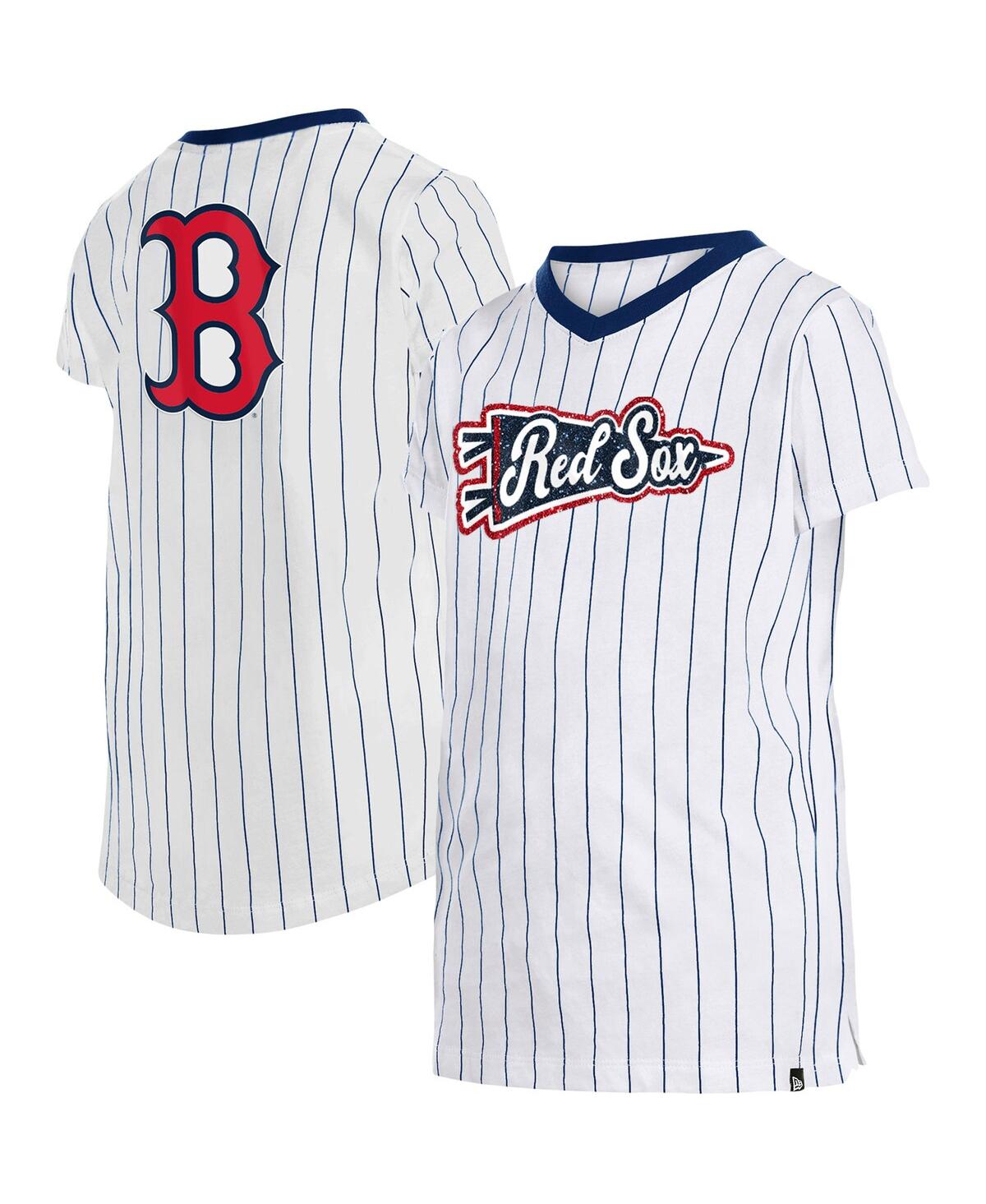 Shop New Era Big Girls  White Boston Red Sox Pinstripe V-neck T-shirt