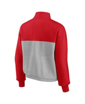Women's Red, Heathered Gray Wisconsin Badgers Sideline to Sideline Colorblock Quarter-Zip Jacket