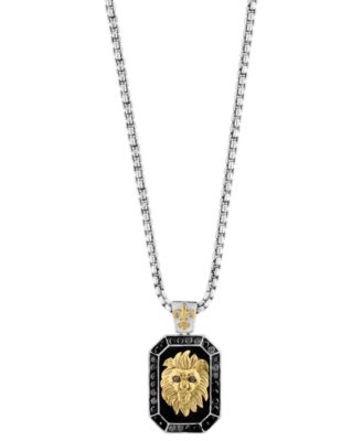 EFFY&reg; Men's Onyx & Black Spinel (1-1/5 ct. t.w.) Lion Dog Tag 22" Pendant Necklace in Sterling Silver & 14k Gold-Plate