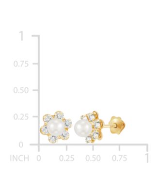 Children's Cultured Freshwater Pearl (3-3/4 mm) and Cubic Zirconia Stud Earrings in 14k Gold