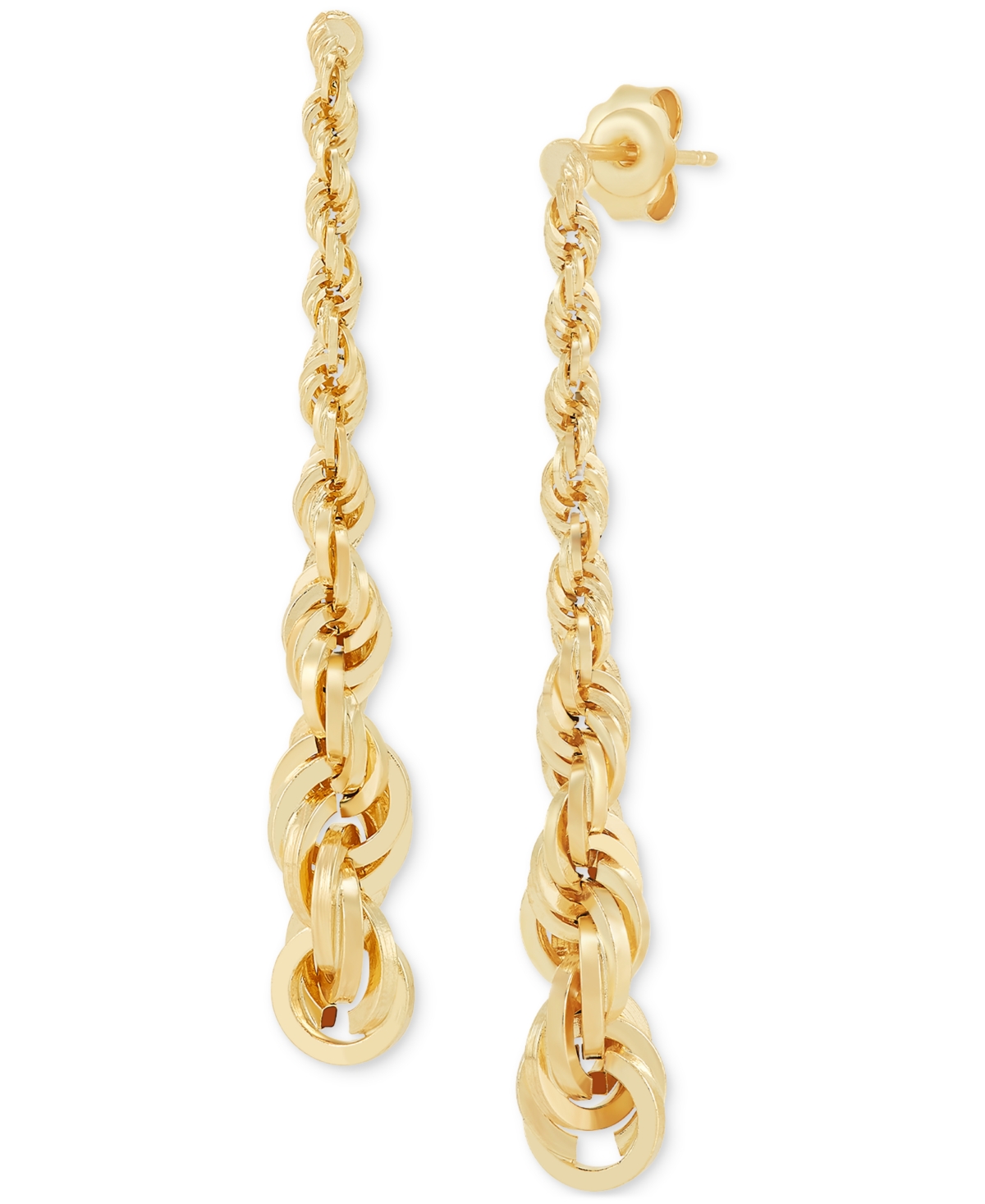 Graduated Rope Linear Earrings in 14k Gold, 1 1/2 inch - Yellow Gold