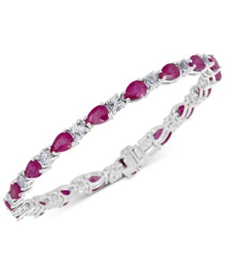 Macy's - Ruby (10-3/4 ct. t.w.) & White Topaz (2 ct. t.w.) Pear Tennis Bracelet in Sterling Silver